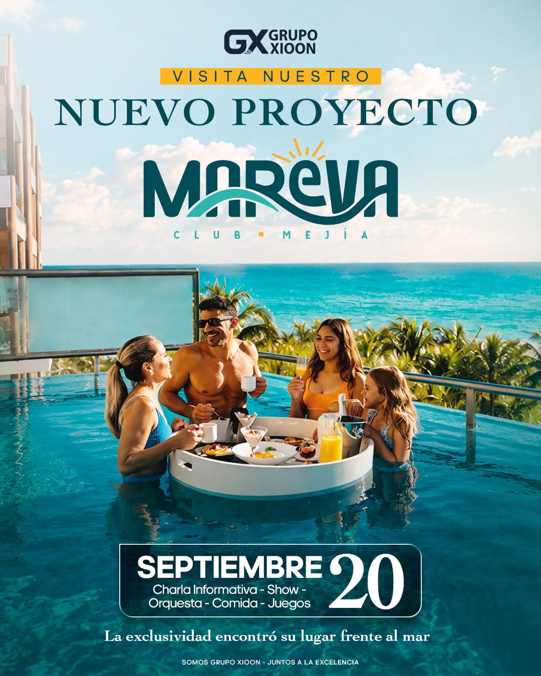 Familia disfrutando de la piscina en el evento de MAREVA Club Mejía